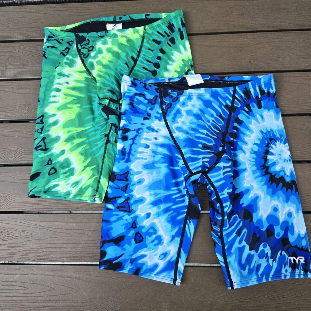 TYR Durafast Elite Mens Blue/ Green Bohemian Jammer Marketing Bundle Sz 32